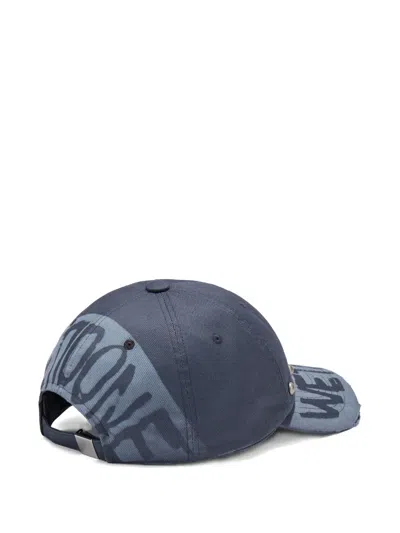 We11 Done Studded Distressed Baseball Cap In Blue