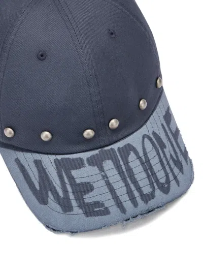 We11 Done Studded Distressed Baseball Cap In Blue