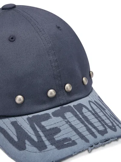 We11 Done Studded Distressed Baseball Cap In Blue