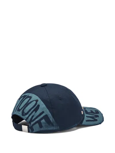 We11 Done Studded Distressed Baseball Cap In Blue