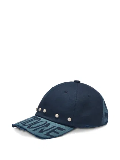 We11 Done Studded Distressed Baseball Cap In Blue