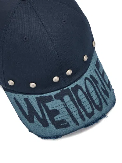 We11 Done Studded Distressed Baseball Cap In Blue