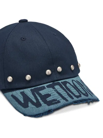 We11 Done Studded Distressed Baseball Cap In Blue