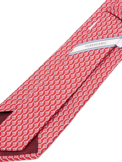 Ferragamo Racket-pattern Silk Tie In Red
