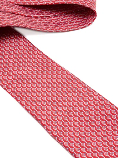 Ferragamo Racket-pattern Silk Tie In Red