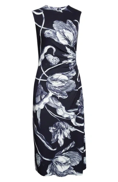 Erdem Floral-print Draped Sleeveless Midi Dress In Green