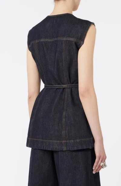 Sportmax Blue Solid Round Neck Top In Black