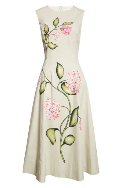 Oscar De La Renta Sleeveless Porcelain Flowers-print Midi Day Dress In Animal Print