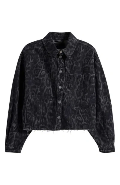 Allsaints Nicky Cropped Patterned Denim Jacket In Black