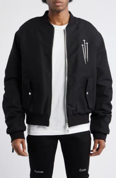 Rta Kayden Zip Detail Cotton Bomber Jacket In Black