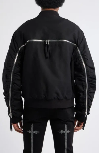 Rta Kayden Zip Detail Cotton Bomber Jacket In Black