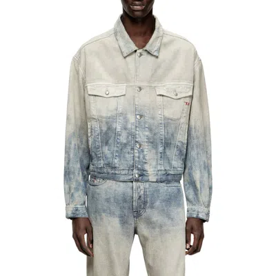 Diesel Trucker Jacket In Prince Of Wales Jacquard Denim In Multi