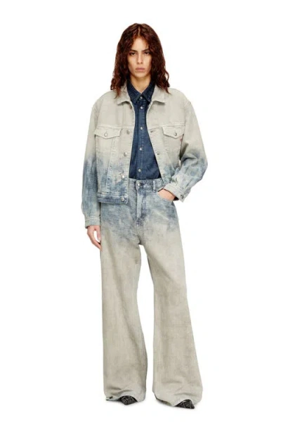 Diesel Trucker Jacket In Prince Of Wales Jacquard Denim In Multi