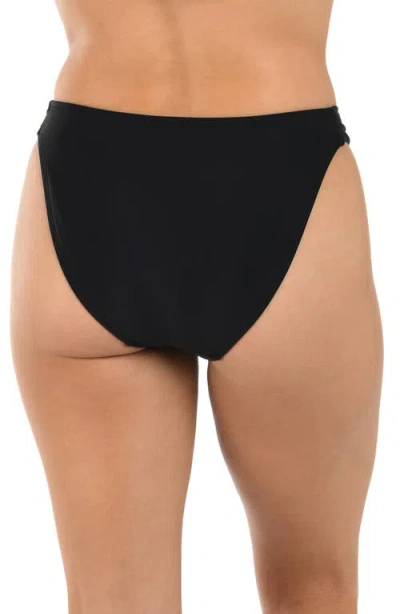 Citrus Solid Shirred Side Bikini Bottoms In Black