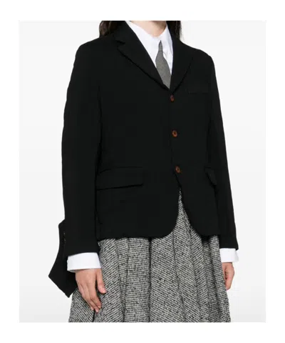 Comme Des Garçons Draped Panel Twill Jacket In Black