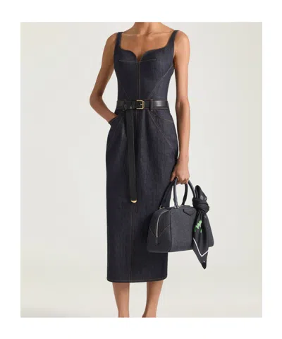 Givenchy Womens Dark Blue Contrast-stitch Panelled Denim Midi Dress In Black