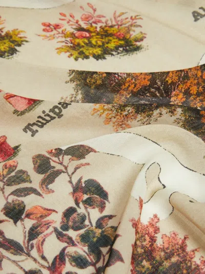 Max Mara Oversized Scarf In Printed Silk And Wool In White
