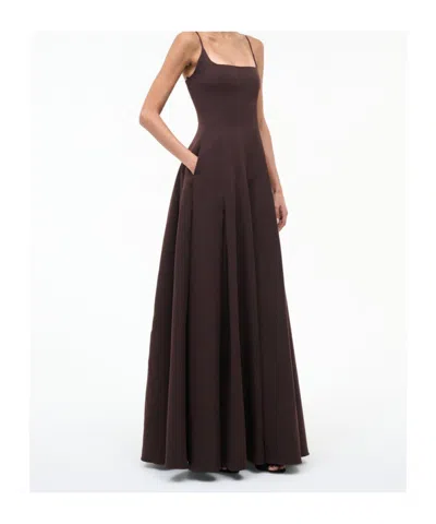 Staud Joy Cotton-blend Faille Maxi Dress In Brown