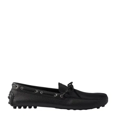Prada Deer Leather Loafers For Men In Black