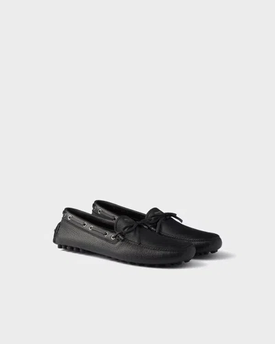 Prada Deer Leather Loafers For Men In Black