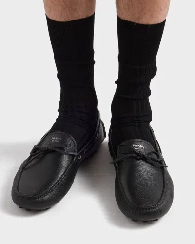 Prada Deer Leather Loafers For Men In Black