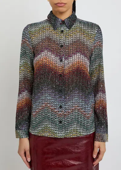 Missoni Sequin-embellished Zigzag Metallic-knit Shirt In Multi