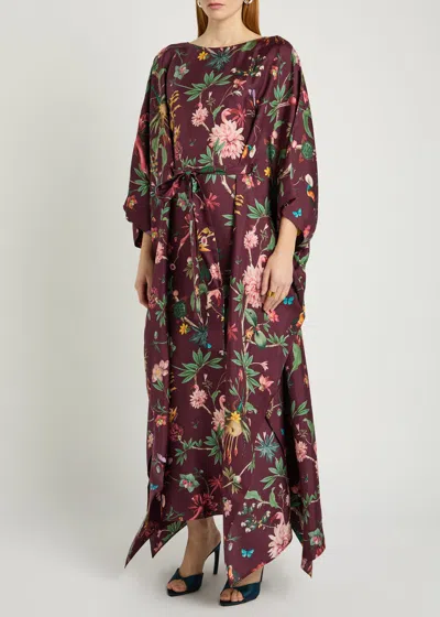 La Doublej La Double J Square Belted Printed Silk Kaftan Dress In Multi