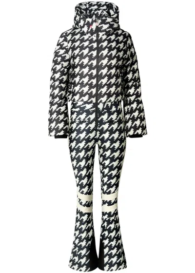 Perfect Moment Polar Flare Houndstooth Down Ski Suit In Black