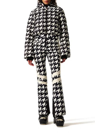 Perfect Moment Polar Flare Houndstooth Down Ski Suit In Black