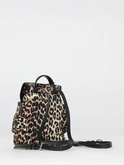 Ganni Mini Leopard Print Drawstring Backpack With Side Zip Pockets In Brown