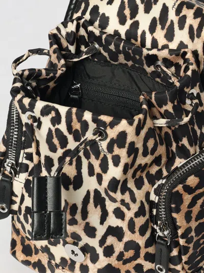 Ganni Mini Leopard Print Drawstring Backpack With Side Zip Pockets In Brown
