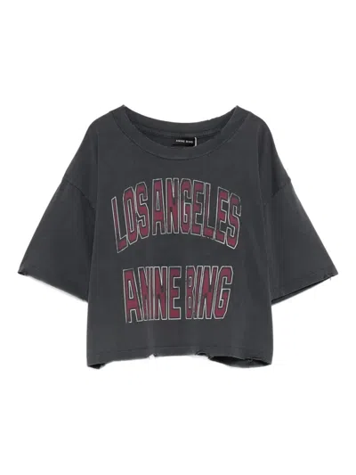 Anine Bing Black Washed Cropped Johnny T-shirt Women In Gray