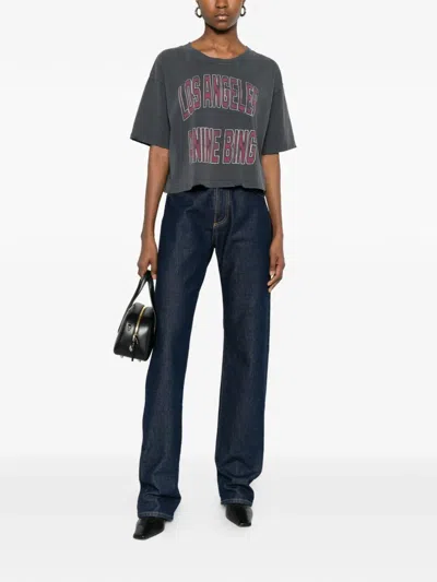 Anine Bing Black Washed Cropped Johnny T-shirt Women In Gray