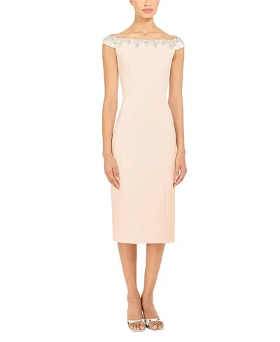 Jenny Packham Valorie Beaded Off-shoulder Midi Dress In Neutral