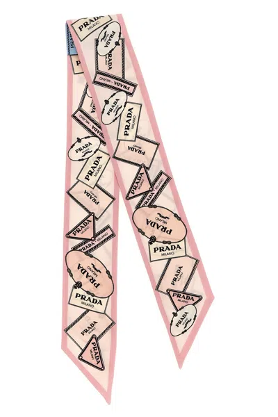 Prada Printed Twill Scarf Lightweight Rectangular Design In Pink
