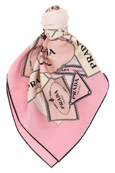 Prada Printed Twill Scarf Lightweight Rectangular Design In Pink