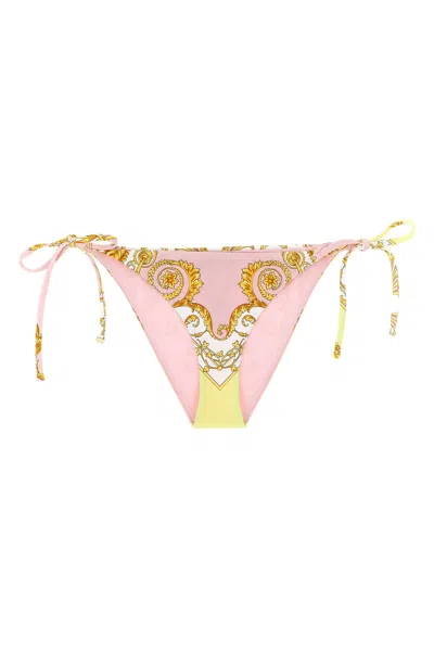 Versace Barocco Print String Bikini Bottoms In Multi