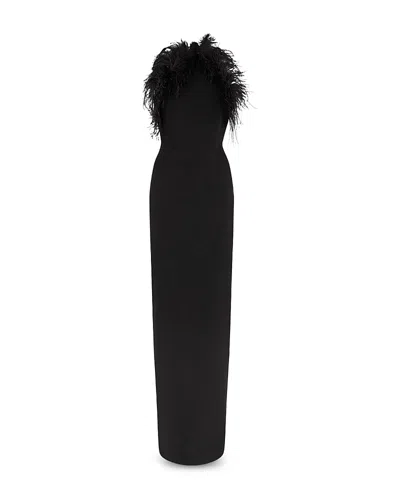 Attico Long Dress Cady Ostrich Feathers Detail In Brown