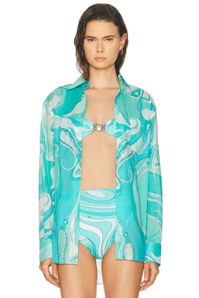 Pucci Button Up Top In Blue