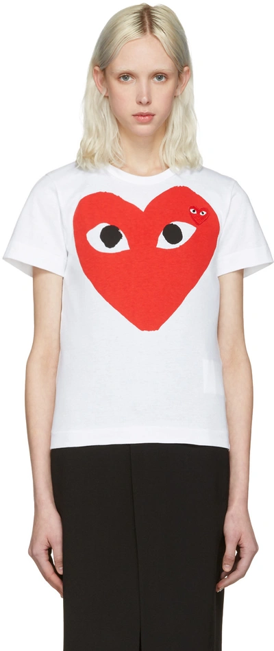 Shop Comme Des Garçons Play White Double Heart T-shirt