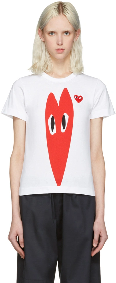 Shop Comme Des Garçons Play White Hearts T-shirt