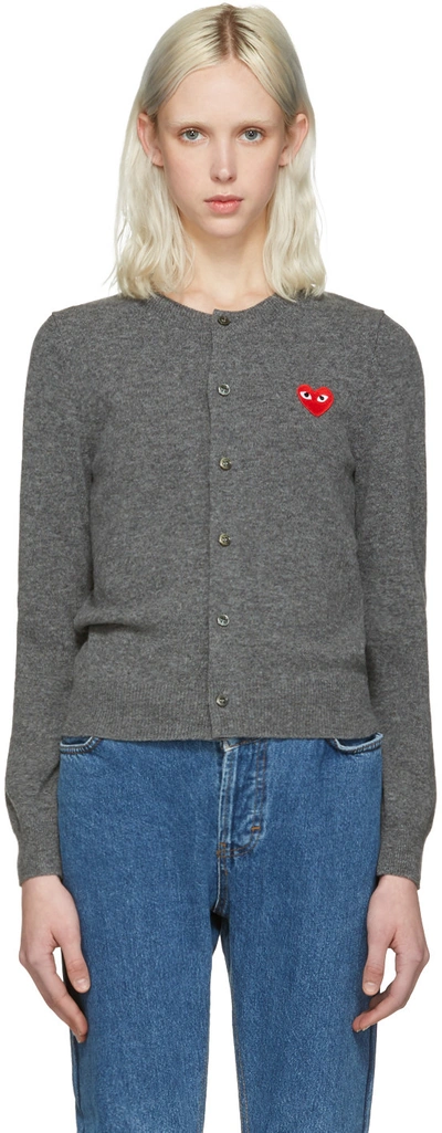 Shop Comme Des Garçons Play Grey Wool Heart Patch Cardigan