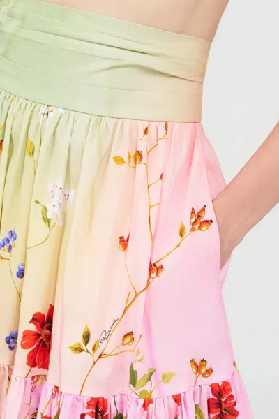 Roberto Cavalli Miami Flowers High Waist Tiered Midi Skirt In Multi