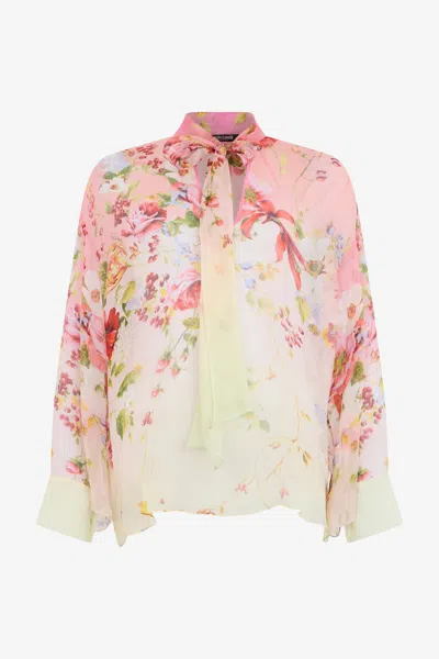 Roberto Cavalli Chiffon Blouse With Miami Flowers Print In Multi