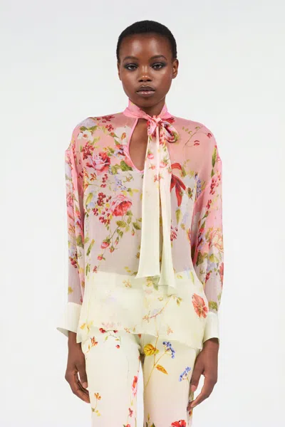 Roberto Cavalli Chiffon Blouse With Miami Flowers Print In Multi