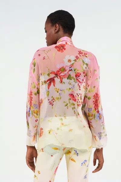 Roberto Cavalli Chiffon Blouse With Miami Flowers Print In Multi