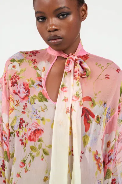 Roberto Cavalli Chiffon Blouse With Miami Flowers Print In Multi