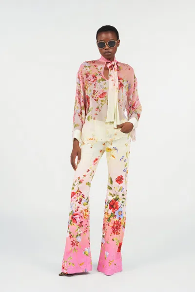 Roberto Cavalli Chiffon Blouse With Miami Flowers Print In Multi