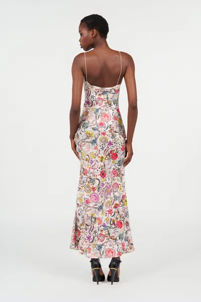 Roberto Cavalli Long Silk Dress With Florentine Flowers Print In Multi