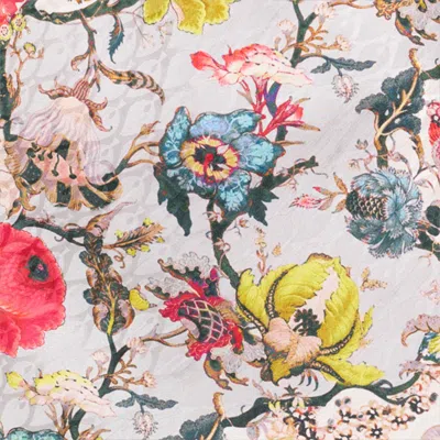 Roberto Cavalli Long Silk Dress With Florentine Flowers Print In Multi